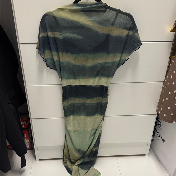 None Dresses & Skirts - Sheer Olive and Black Striped Maxi Dress